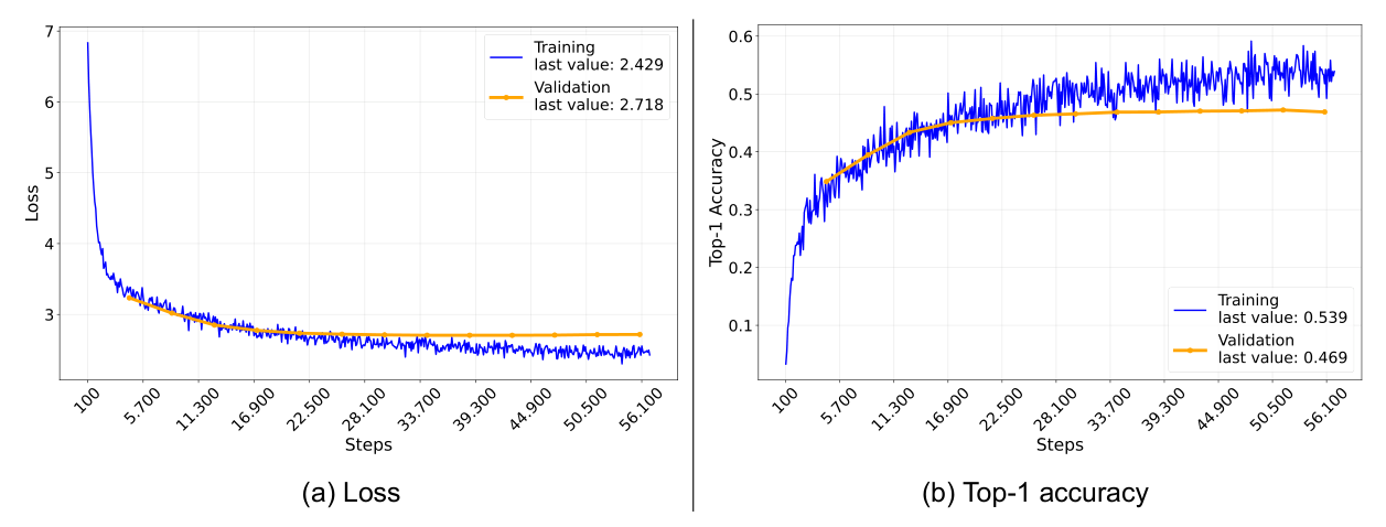 Loss & Top-1 accuracy for 5_UDRL-rtg3_eval model - source: own depiction Loss & Top-1 accuracy for 5_UDRL-rtg3_eval model